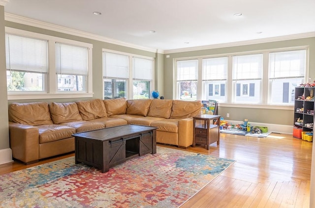 103 Maple Rd, Longmeadow, MA 01106 - living room with wood finished floors, ornamental molding, and recessed lighting
