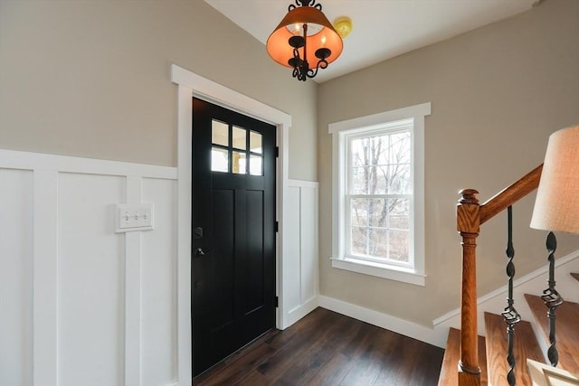 entryway featuring dark wood-type flooring and a wealth of natural light