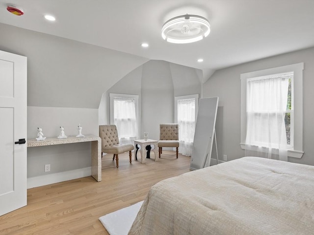34 Rockland St, Melrose, MA 02176 - bedroom featuring light wood-style floors, lofted ceiling, and recessed lighting
