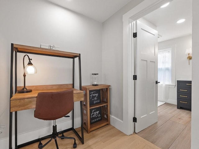 34 Rockland St, Melrose, MA 02176 - home office featuring light wood-style flooring and recessed lighting