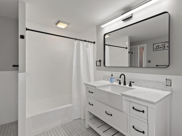 34 Rockland St, Melrose, MA 02176 - full bathroom with vanity, shower / tub combo, and tile patterned flooring