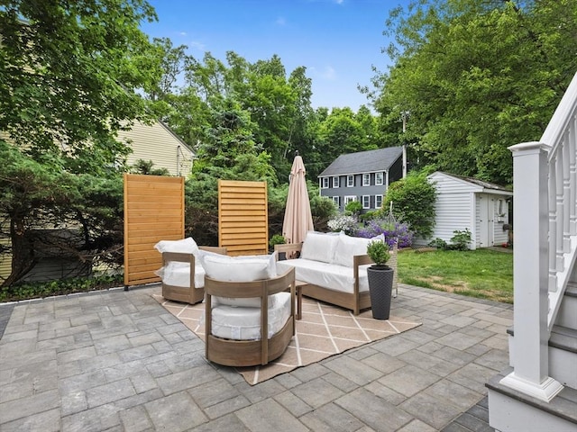 34 Rockland St, Melrose, MA 02176 - view of patio with an outbuilding and an outdoor living space