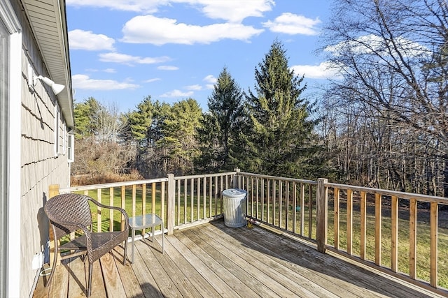 wooden deck with a lawn