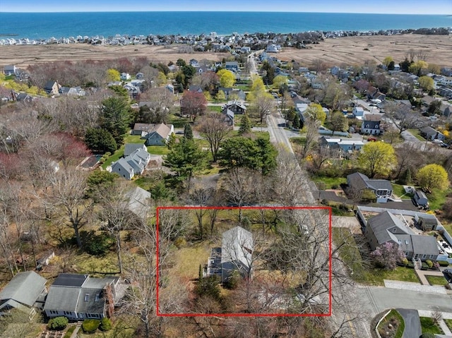 aerial view with a water view and a residential view