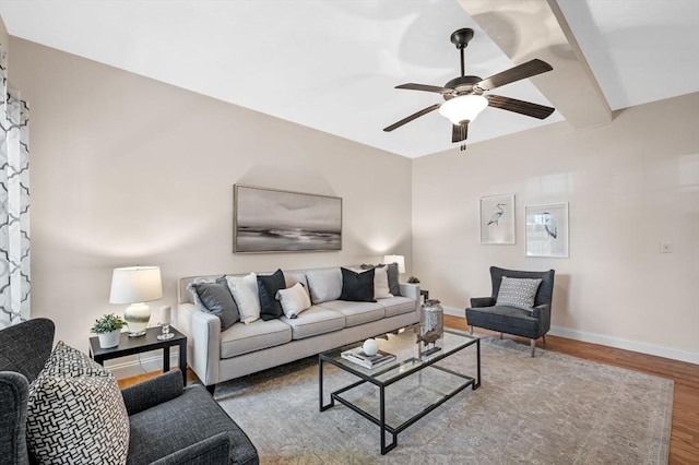 16 Green St Unit 11, Ipswich, MA 01938 - living room featuring wood finished floors, baseboards, and a ceiling fan