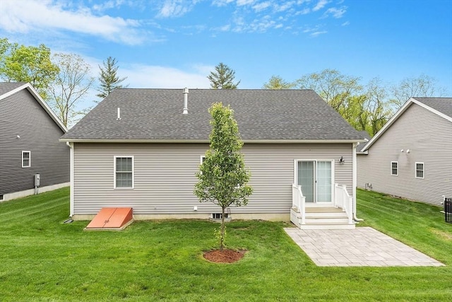 295 Sewall St Unit 295, Boylston, MA 01505 - rear view of property with a patio, roof with shingles, and a lawn