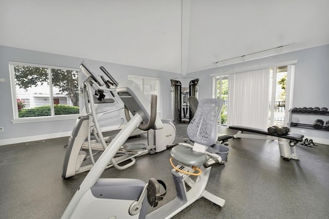 360 Littleton Unit D1, Chelmsford, MA 01824 - exercise room featuring lofted ceiling and baseboards
