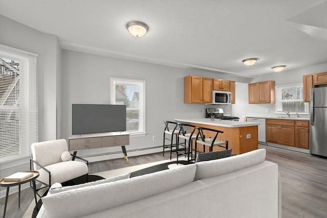 78-82 3rd St, Lowell, MA 01850 - living area featuring light wood-style floors and a baseboard radiator
