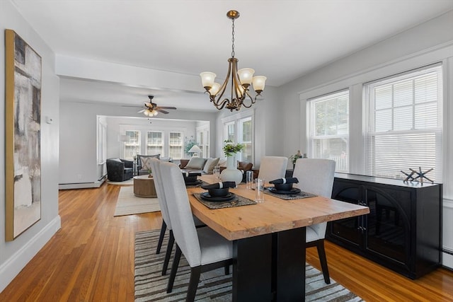 21 Ames, Lynn, MA 01905 - dining space featuring healthy amount of natural light, wood finished floors, a chandelier, and a ceiling fan