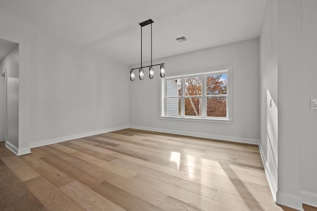 unfurnished dining area featuring light wood-type flooring