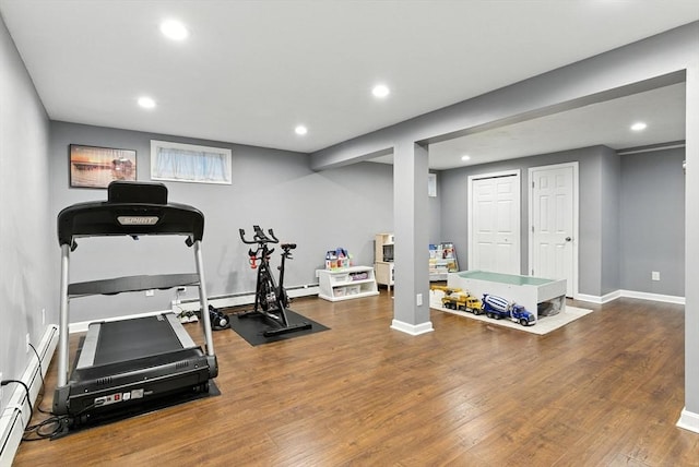 6 Flagg Dr, Framingham, MA 01702 - workout room featuring recessed lighting, wood finished floors, and a baseboard heating unit