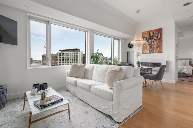 living room with hardwood / wood-style flooring