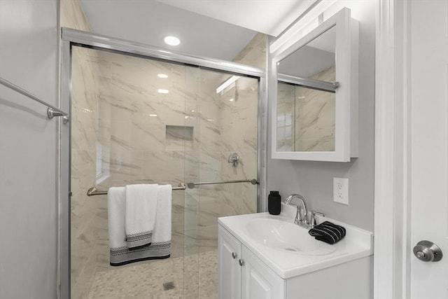 235 Groton Rd, Chelmsford, MA 01863 - full bathroom with a marble finish shower, vanity, and recessed lighting