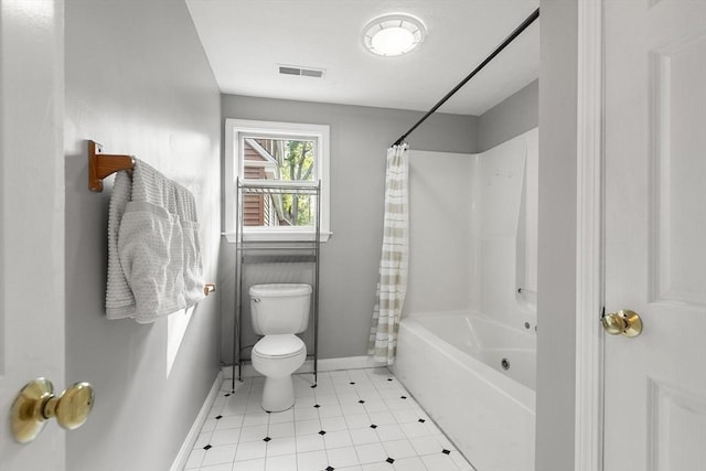 235 Groton Rd, Chelmsford, MA 01863 - bathroom featuring toilet, baseboards, shower / tub combo with curtain, and tile patterned floors