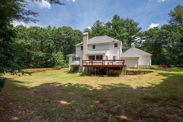 217 Grove St, Paxton, MA 01612 - back of property featuring a chimney, a deck, a yard, and a shingled roof