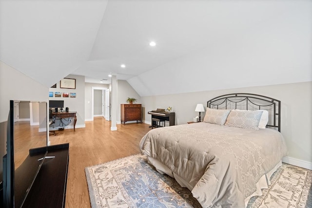 26 Downing Rd, Lexington, MA 02421 - bedroom featuring vaulted ceiling, baseboards, wood finished floors, and a desk