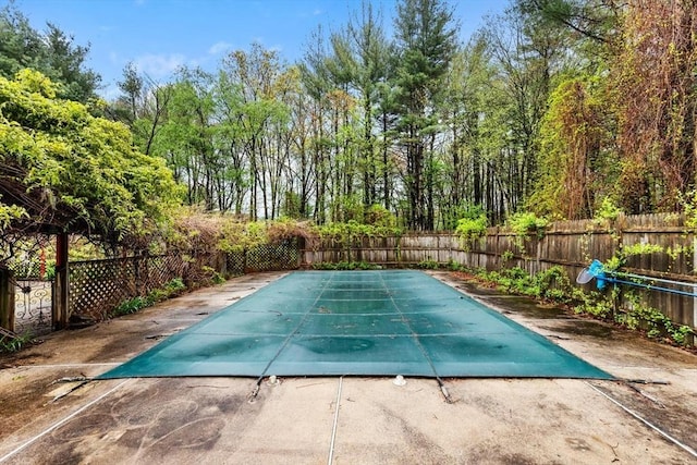 view of pool with a fenced backyard and a patio