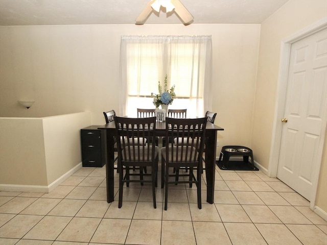 239 Union St, Franklin, MA 02038 - dining room with light tile patterned flooring, a ceiling fan, and baseboards