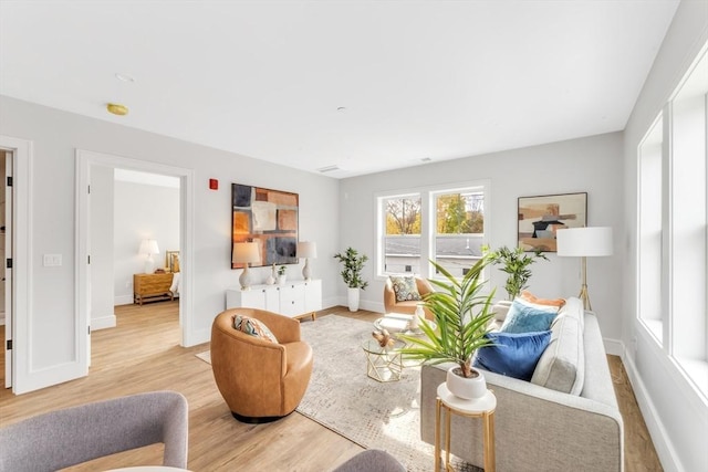 living room with light hardwood / wood-style floors