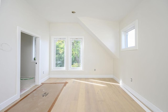 bonus room with a wealth of natural light and light hardwood / wood-style flooring