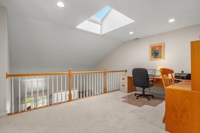 168 Cannon Forge Dr Unit 168, Foxboro, MA 02035 - carpeted home office with a skylight, recessed lighting, and vaulted ceiling