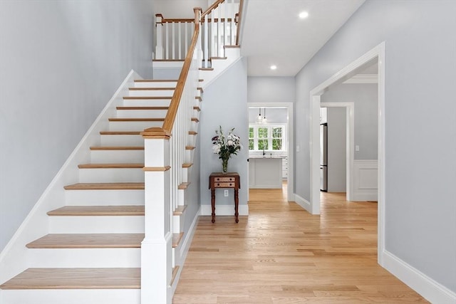 192 Tahattawan, Littleton, MA 01460 - stairs with wood finished floors and recessed lighting