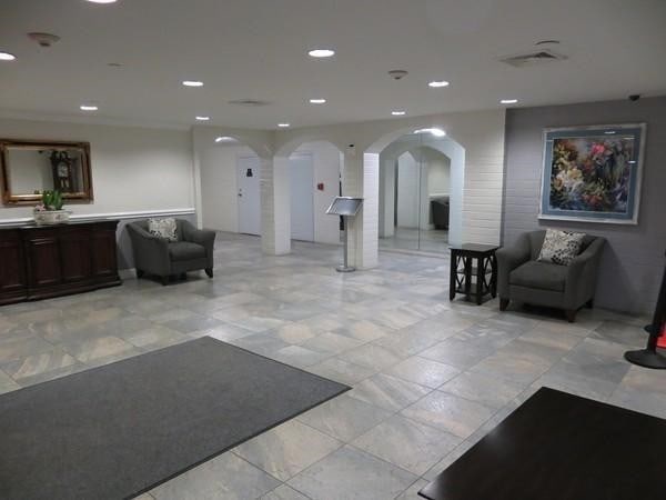 building lobby with recessed lighting