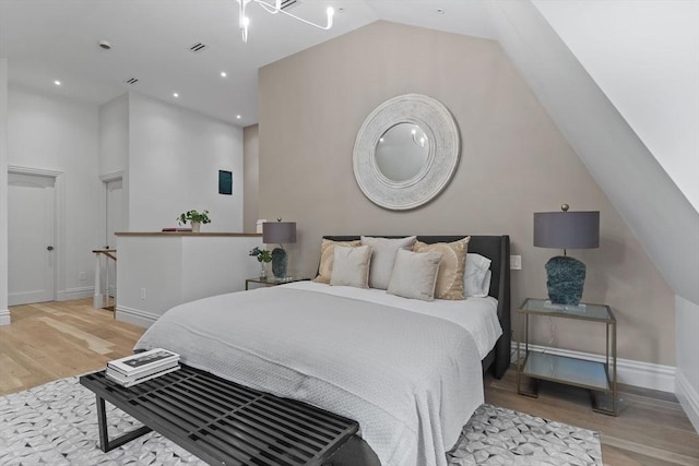 17 Alveston St Unit A, Boston, MA 02130 - bedroom featuring visible vents, baseboards, high vaulted ceiling, recessed lighting, and light wood-type flooring