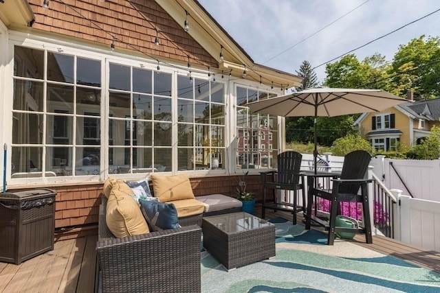 44 Fairview St, Fitchburg, MA 01420 - view of patio with an outdoor living space and a wooden deck