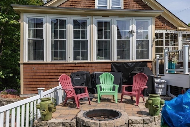 44 Fairview St, Fitchburg, MA 01420 - view of patio with an outdoor fire pit and french doors