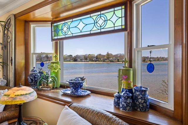 sunroom with a water view
