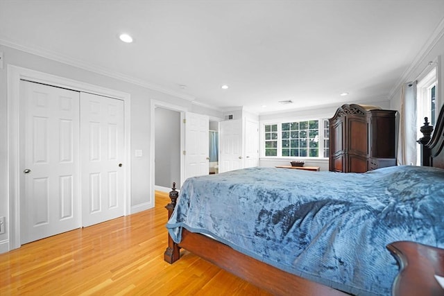 489 Main St, Acushnet, MA 02743 - bedroom with light wood-style flooring, recessed lighting, and ornamental molding