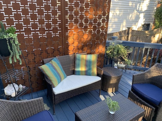 view of wooden balcony featuring a wooden deck