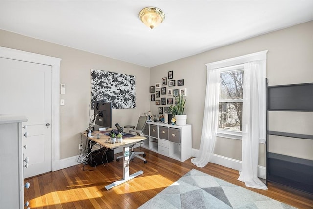 office area featuring baseboards and wood finished floors