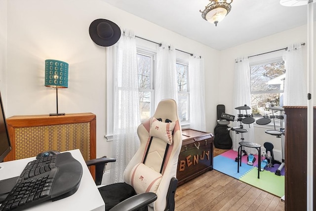 home office with light wood finished floors and plenty of natural light