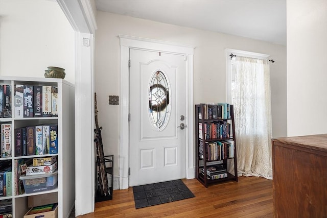 foyer featuring dark wood-type flooring and a wealth of natural light