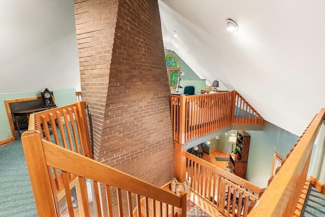 213 N Worcester St, Norton, MA 02766 - staircase with vaulted ceiling and brick wall