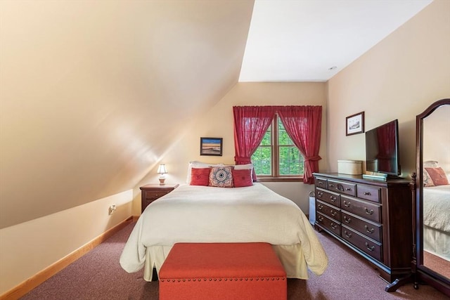 213 N Worcester St, Norton, MA 02766 - bedroom with dark colored carpet, vaulted ceiling, and baseboards
