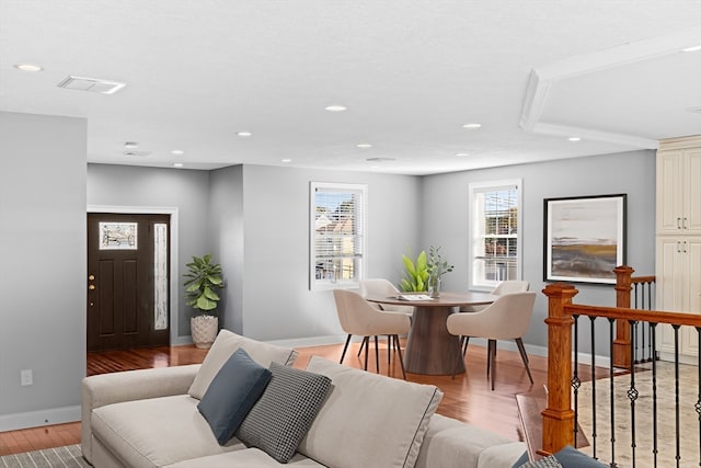 living room featuring light hardwood / wood-style floors