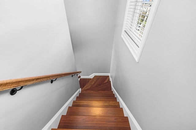 stairway featuring hardwood / wood-style flooring