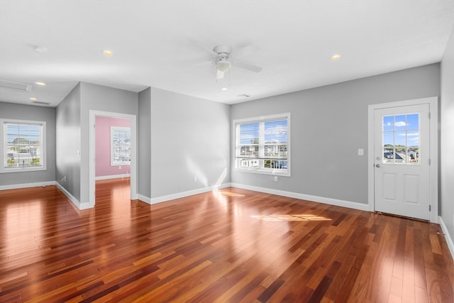 interior space featuring hardwood / wood-style flooring and ceiling fan