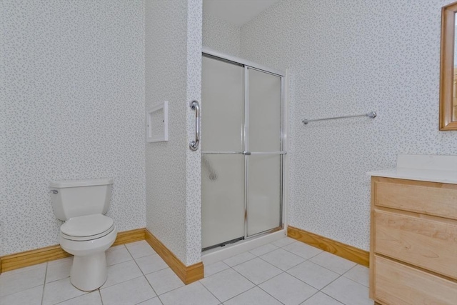24 High Pines Cir Unit 24, Wilbraham, MA 01095 - full bath with wallpapered walls, a stall shower, vanity, toilet, and baseboards