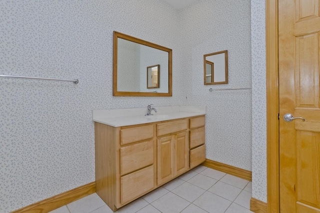 24 High Pines Cir Unit 24, Wilbraham, MA 01095 - bathroom featuring wallpapered walls, vanity, tile patterned flooring, and baseboards
