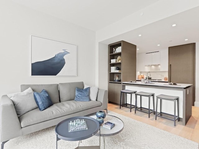 living room featuring light hardwood / wood-style floors and sink