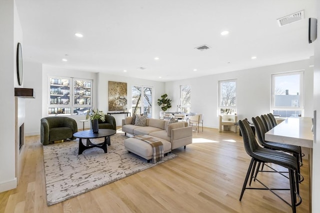 living room with light hardwood / wood-style floors