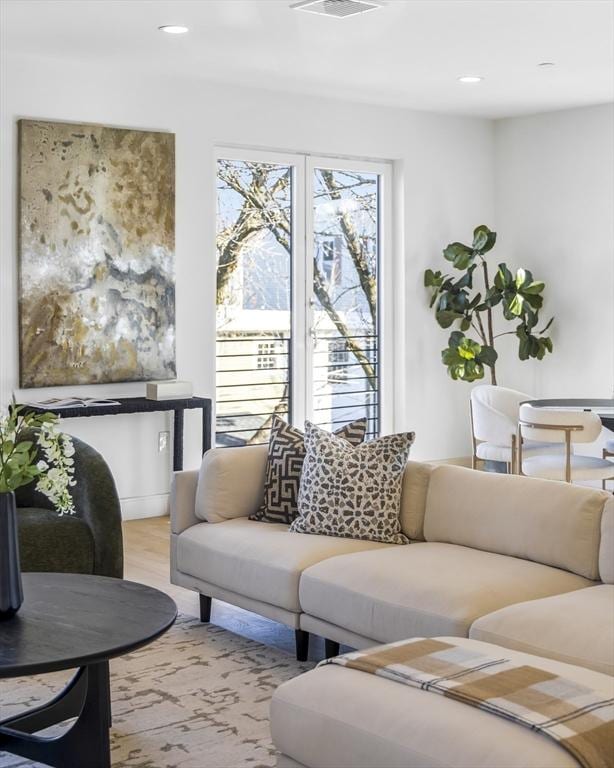 living room with light wood-type flooring