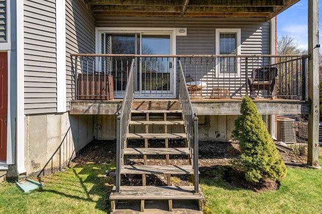 30 N Stone Ml Unit 1211, Dedham, MA 02026 - wooden deck with stairs and central air condition unit