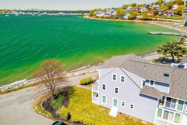 aerial view with a water view