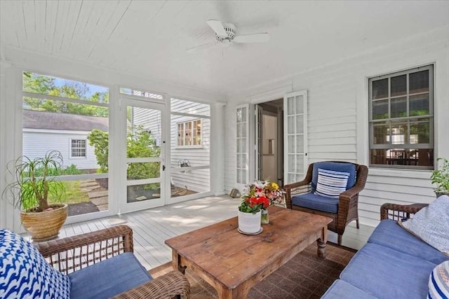 57 Highland St, Holden, MA 01520 - sunroom / solarium featuring a ceiling fan and an outdoor living space