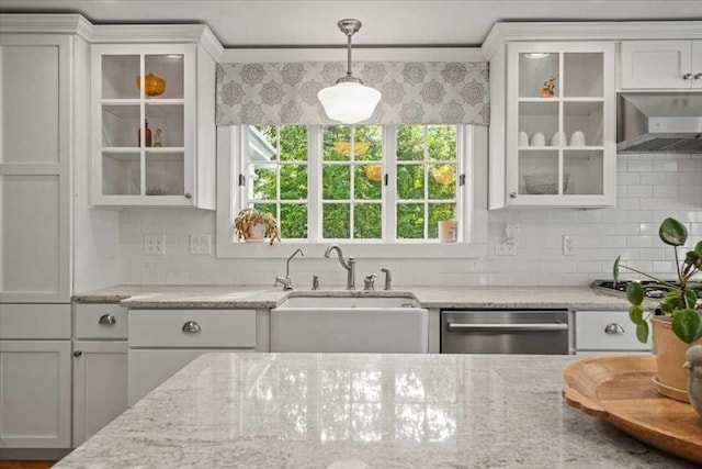 57 Highland St, Holden, MA 01520 - kitchen with appliances with stainless steel finishes, a sink, white cabinetry, and glass insert cabinets